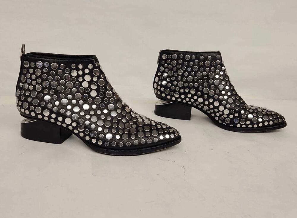 Alexander Wang Runway "Kori" Black Leather Ankle Bootie Allover Studs Sz. 37